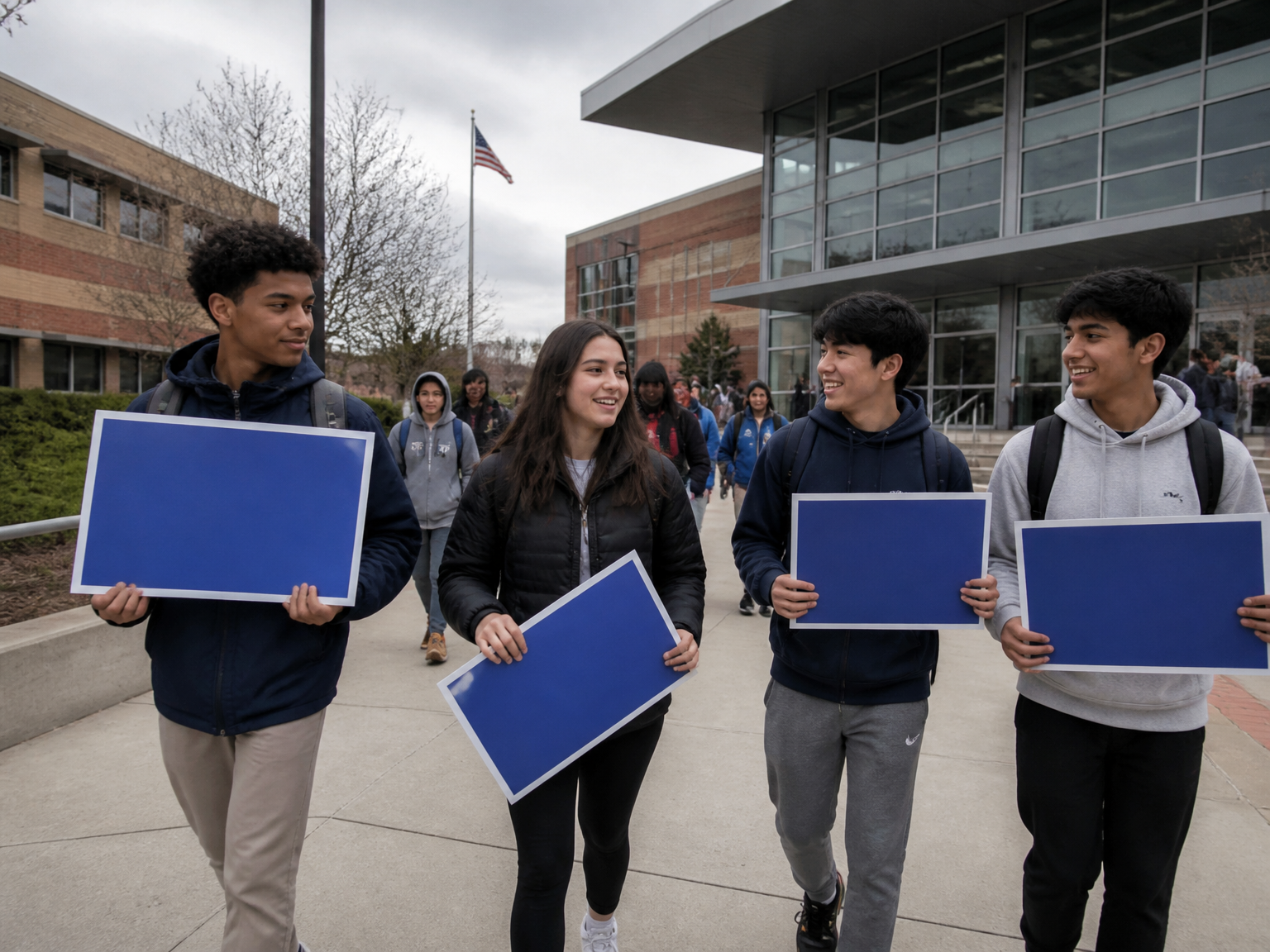 Students walking together outside school