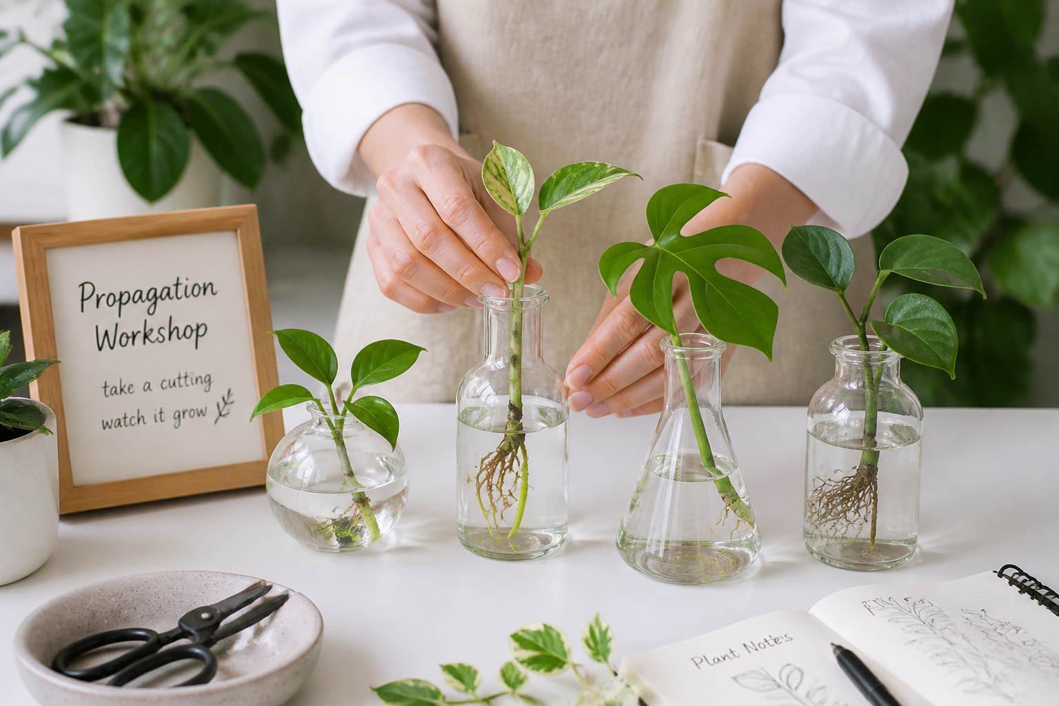 Propagation workshop with cuttings in glass vessels