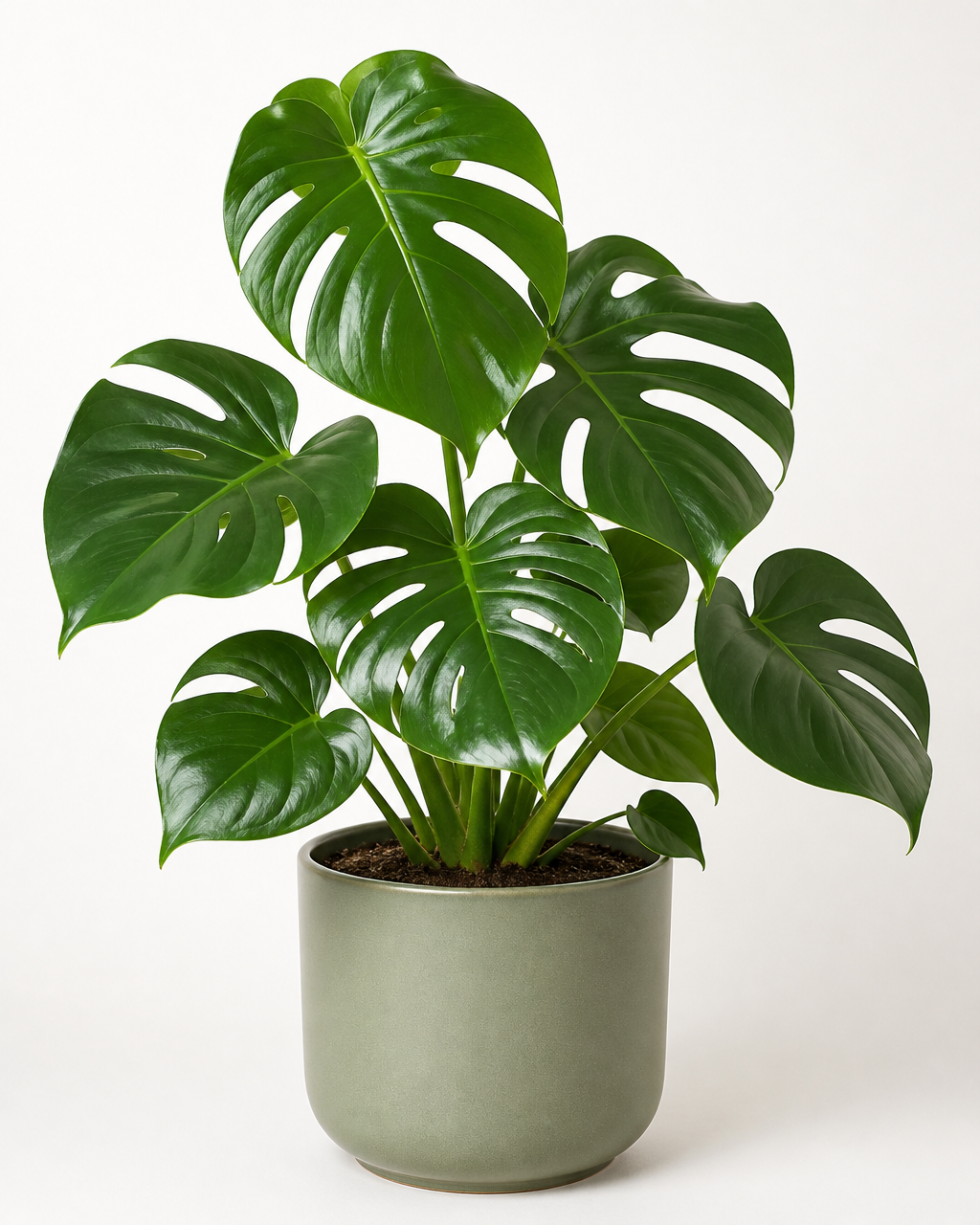 Monstera deliciosa in a sage planter